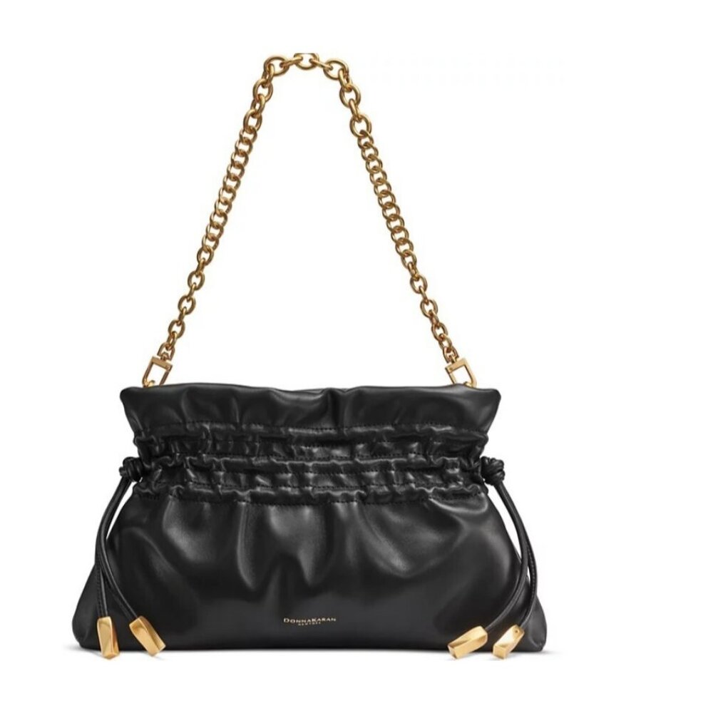 Donna Karan NY Southold leather clutch with chain strap shoulder bag -BLACK